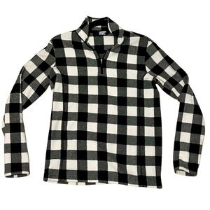 Lands’ End Black & White Buffalo Check Fleece Quarter-Zip Pullover – Size Small